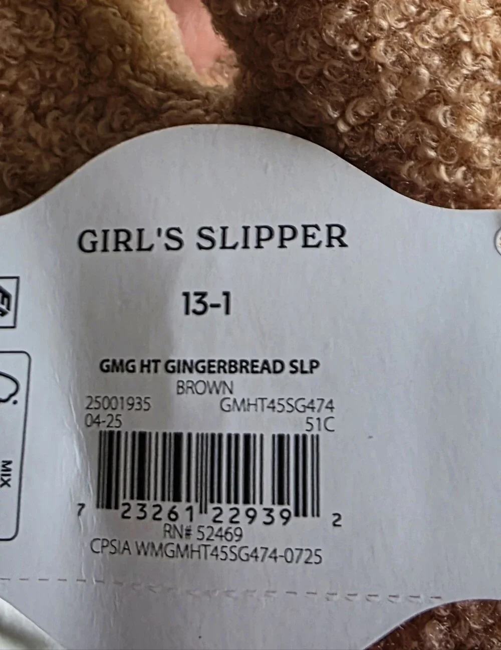 New Holiday Time tiddler Boys and Girls Plush Gingerbread Slippers
